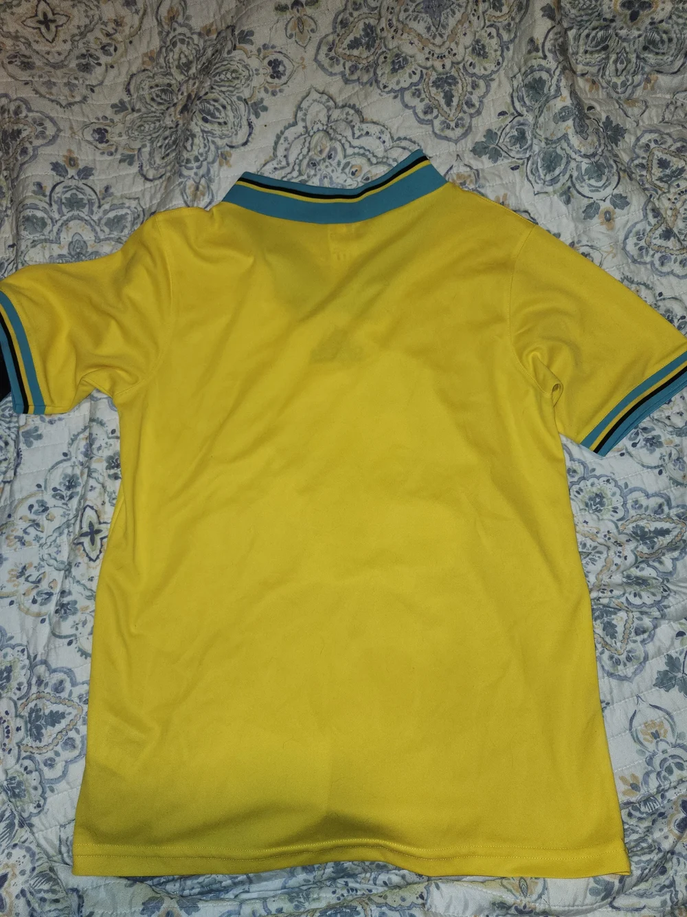 adidas Yellow Soccer Jersey with Blue and Black Stripes and Opel Logo